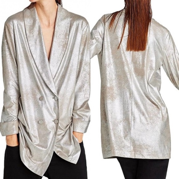 Zara Basic Collection Shimmery Over-Sized Jacket Sz XS Suede Like Metallic - Picture 2 of 9